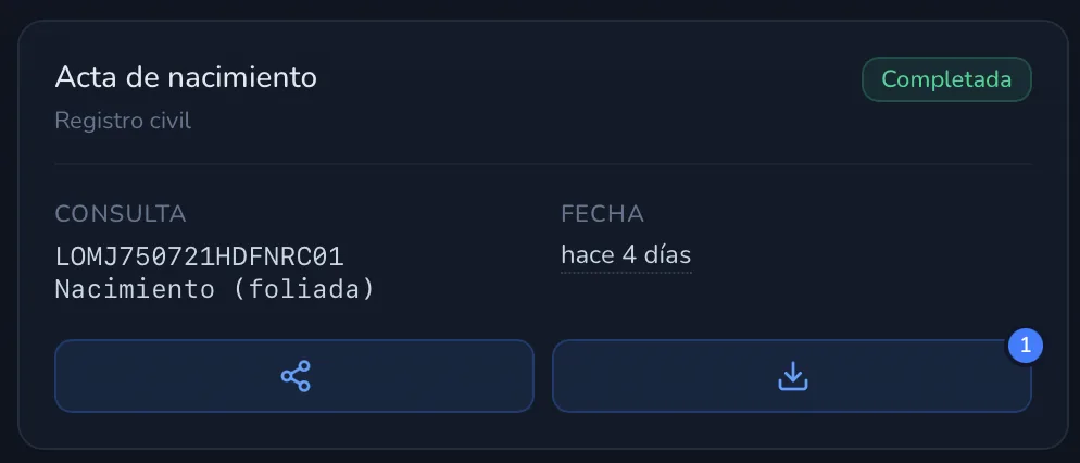 Confirmación de consulta de acta en proceso con entrega del PDF oficial por correo