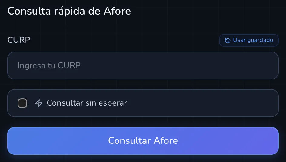 Formulario de consulta rápida de Afore con campo CURP