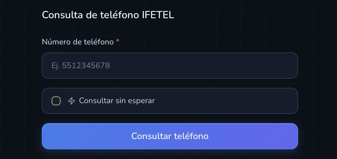 Formulario de consulta de número telefónico IFETEL con campo de teléfono