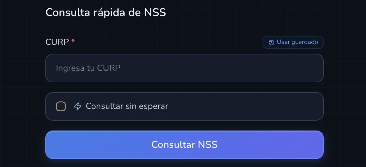 Formulario de consulta rápida de NSS con campo CURP