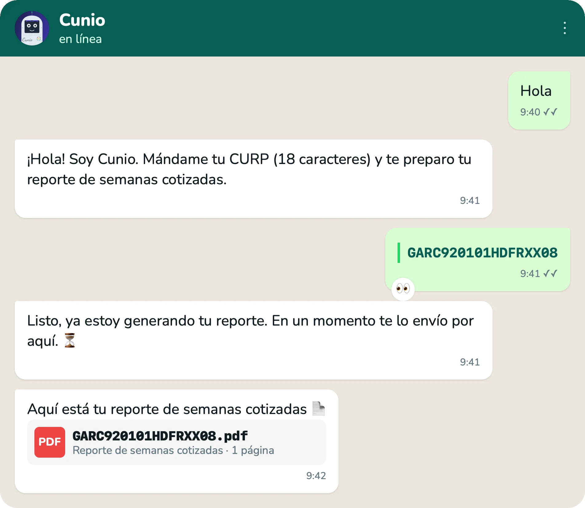 Cunio, el bot de WhatsApp de Consulta Única para pedir tus semanas cotizadas del IMSS con tu CURP